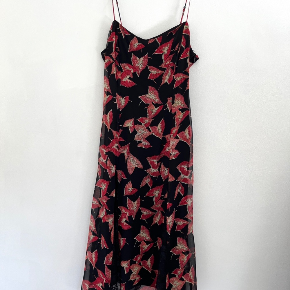 BETSEY JOHNSON Rare Black Label 90s Black Leaf Lace Midi Dress 100% Silk Size 8 - Picture 3 of 7